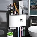 Tyzag Toothbrush Holder Wall Mounted, Toothbrush Holders for Bathroom, Toothpaste Dispenser with 4 Toothbrush Holder Hook (1 Cup) White, ABS