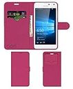 ACM Leather Window Flip Wallet Front & Back Case Compatible with Microsoft Lumia 650 Mobile Cover Pink