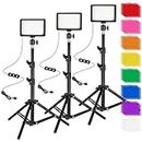 LED Photo Video Light 3-Pack, Ci-Fotto Dimmable 5600K USB LED Continuous Light Photography Light with Tripods and Color Filters for Photo Studios, YouTube, TikTok, Video Recording, Game Streaming
