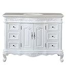 Silkroad Exclusive Countertop Marble Single Sink Bathroom Vanity with White Oak Finish Cabinet, 48"