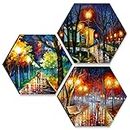 SAF paintings couple walking UV Textured MDF Set of 3 Hexagon Painting 17 Inch X 17 Inch SANFHX128