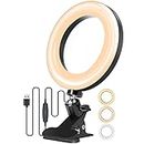 Ring Light with Clamp, 6.3" LED Conference Video Light Photo Video LED Lighting Kit, 3 Dimmable Color, Selfie Light for Laptop, 10 Levels of Brightness for Portrait YouTube Video, Vlog, Makeup