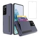 Asuwish Phone Case for Samsung Galaxy S21 5G 6.2 inch with Screen Protector Cover And Cell Accessories Card Holder Slot Kickstand Protective Slim Silicone Hybrid Wallet S 21 21S G5 Women Men Navy Blue