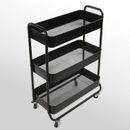 New Wide 3 Tier Metal Rolling Utility Cart Mobile Storage Organizer Trolley Cart