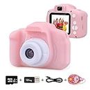 Kids Digital Camera for Boy Girls Age 3-10, Toddler Cameras Mini Cartoon Rechargeable Video Camera with 2 Inch IPS Screen and 32GB SD Card Child Camcorder Toy Kid’s Birthday (Pink)