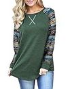 BAIKEA Flowy Tops for Women,XL Ladies Tops Flared Hemline Flowing Tunic Soft Crew Neck Fashion Patchwork Raglan Banded Cuff Long Sleeve Boutique Clothing Green XL