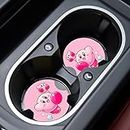Car Cupholder Coaster Absorbent 2 Pack Cute Kawaii Cartoon Design Pink Rubber New Automotive Cup Holder Decal Decor Accessories for Women Men BD353