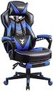 Zeanus Gaming Chair with Footrest Recliner Computer Chair Gamer Chair with Massage Gaming Chair Ergonomic Gaming Computer Chair Lumbar Support Big and Tall Gaming Chairs for Adults PU Leather Blue
