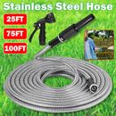 Metal Garden Hose 25/75/100FT Flexible Lightweight Water Pipe Stainless Steel AU