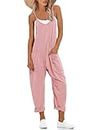 Muchpow Women's V Neck Sleeveless Jumpsuits Spaghetti Straps Harem Long Pants Overalls With Pockets, Pink, Medium