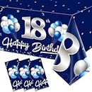 3 Pack Blue Silver 18th Birthday Tablecloth Decoration for Boy, Navy Blue Happy 18 Table Cover Party Supplies, Eighteen Years Old Birthday Disposable Rectangular Table Cloth Decor for Indoor Outdoor