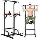 BangTong&Li Power Tower Dip Station Adjustable Pull Up & Dip Stands Multi-Function Strength Training Pull up Bar Fitness Equipment for Home Gym (Black+Red)
