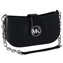 Michael Kors Carmen XS Leather Pouchette Shoulder Bag (Black Silver) 35H3SNMC0L-001