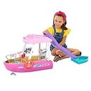 Barbie Dream Boat (111 cm), Barbie-Set mit Barbie-Boot, Rutsche und Schwimmzeug, 20+ Barbie-Zubehörteile, ohne Barbie-Puppe, als Geschenk für Kinder ab 3 Jahren geeignet, HJV37