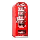 Coca-Cola Vending Machine Mini Fridge w/ 12V DC 110V AC Cords, 10 Can Cooler w/Display Window and Push-Button Vending Action, Red, Unique Portable Beverage Fridge for Soft Drink Cans