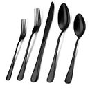 Wildone 20-Piece Black Silverware Set, Stainless Steel Flatware Cutlery Set Service for 4, Tableware Eating Utensils Include Knives/Forks/Spoons, Mirror Polished, Dishwasher Safe