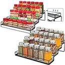 IFELS Spice Rack Organizer for Cabinet, 4 Tier Seasoning Organizer, Expandable Shelf,Step Storage Holder, Kitchen Cabinet Countertop,with Protection Railing, Metal (Black,2 PC)