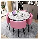 Metal Legs Round Table + 4 Leather Chairs Set - Simple Wooden Design - Ideal for Balcony, Dining Room, Office - Perfect Kitchen Dining Table and Chair Set of 5
