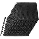 ProsourceFit Puzzle Exercise Mat ½ in, EVA Interlocking Foam Floor Tiles for Home Gym, Mat for Home Workout Equipment, Floor Padding for Kids, Black, 24 in x 24 in x ½ in, 48 Sq Ft - 12 Tiles
