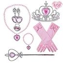 Princess Dress Up Accessories, 8 pcs Girls Crown Bracelet Ring Earring Necklace Wand Crown Birthday Gift Party Favors Cosplay
