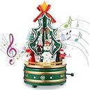 Victop Christmas Tree Music Box Rotating Wooden Music Boxes Hand Crank Musical Box Vintage Engraved Wind Up Musical Boxes Xmas Tabletop Decoration Craft Gifts For Boys Girls Men Women (Green)