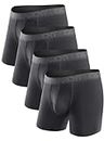 DAVID ARCHY Men's Underwear Breathable Boxer Briefs Bamboo Rayon Super Soft Trunks with Fly in 4 Pack (M, Black - 5. inchesin 4 Pack)