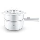 Bear Electric Hot Pot with Steamer, 1.6L Rapid Noodles Cooker, Multifunctional Electric Pot, Portable Ramen Cooker, Non-Stick Mini Hot Pot for Steak, Egg, Oatmeal, Soup with Power Adjustable