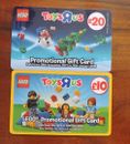 2 LEGO PROMOTIONAL TOYS R US UK GIFT CARDS.  NO VALUE COLLECTORS ITEM. LOT 2