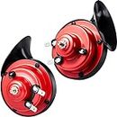 4 Pcs 300DB Loud Train Horn for Truck Electric Snail Horns 12V High and Low Horns Waterproof Auto Horn Loud Air Electric Snail Single Horns with Brackets and Screws for Car Motorcycle(Red)