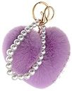 DORRON iAccessories Pearl Heart Keychain - Fluffy Light Purple Faux Fur Charm for Girls' Bags, Cars, Scooters, Bikes and Keys