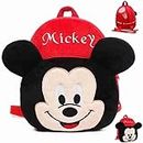 MSFI Mickey Style Soft Velvet School Bag for 2 to 6 Years Boys and Girls (Red)