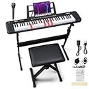 Ktaxon 61 Key Keyboard Piano with Light Up Keys, Electric Piano Set with Headphone, Microphone, Music Rest, Power Adapter, Piano Stand, Piano Bench and Manual
