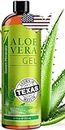 Organic Aloe Vera Gel from freshly cut 100% Pure Aloe - Big 12oz - HighestQuality, Texas grown, Vegan, Unscented - For Face, Skin, Hair, Sunburn relief