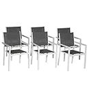 Happy Garden Lot de 6 chaises en Aluminium Blanc - textilène Gris