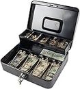 GOBBLER Cash box with Key Lock & 2 Level Money Tray, Metal Money Box Large Size: 30 * 24 * 9cm (GC-302) - Black