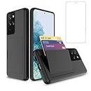Asuwish Phone Case for Samsung Galaxy S21 Ultra Glaxay S21ultra 5G with Tempered Glass Screen Protector Cover and Credit Card Holder Stand Slim Hybrid Cell Gaxaly 21S S 21 21ultra G5 Women Men Black