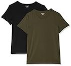 Amazon Essentials Women's 2-Pack Classic-Fit Short-Sleeve Crewneck T-Shirt, Olive/Black, M