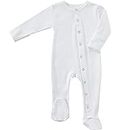 KISBINI Baby Footed Pajamas with Mitten Cuffs Unisex Cotton Snap-up Romper Jumpsuit Sleep and Play 0-3 Months Footies White 1-Pack