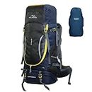 TRAWOC 65 Liter Internal Frame Trekking Hiking Camping Backpack Travel Bag Front & Top Loading Rucksack ag for Men & Women Laptop/Rain Cover/Shoe Compartment, HK010, Black & Blue