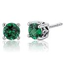 Peora Simulated Emerald Stud Earrings for Women 925 Sterling Silver, Solitaire Scroll Gallery, 1.50 Carats Total Round Shape 6mm, Friction Backs