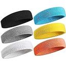 Linwnil 6Pcs Headband Sports for Men & Women, Moisture Wicking Athletic Cotton Terry Cloth Sweatband for Tennis, Basketball, Running, Gym, Working Out