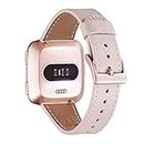 WFEAGL for Fitbit Versa Bands, Top Grain Leather Replacement Strap for Fitbit Versa/Versa 2 /Versa Lite/Versa SE Fitness Smart Watch (PinkSand Band+ Rosegold Buckle)