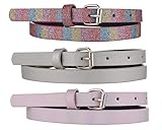 INSIGHTER Belts for Little Girls 3 Pack Toddler Teen Kids Belt Girls Fashion PU Leather Rainbow White Violet X-Smal