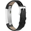 AK Bands Compatible with Fitbit Alta/Alta HR, Adjustable Comfortable Leather Wristbands Compatible for Fitbit Alta HR 2017/Fitbit Alta (Black)