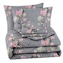 BSB HOME 300 GSM Cotton Rose Printed AC/All Season/Summer Comforter Quilt Set King Size Double Bed with 1 Flat bedsheet-90x100 inch and Two Pillow Covers II 4 Pcs Comforter Set - Grey & Pink