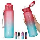 32oz Water Bottle with Scale Marker, 1L Large Capacity Water Bottles BPA Free, Tritan Material, Flip Lid, Leakproof Security Lock for Fitness Gym Camping Traveling Office School (Gradient)