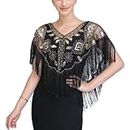 1920 Shawl Wraps for Evening Dresses,vimate Flapper Retro Fringe Shawl for Women Gatsby ï¼Ë†Style 1-Black & Gold)