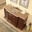 Silkroad Exclusive Bathroom Vanity Travertine Top Single Sink Cabinet, 60"