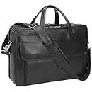 TIDING Men's Black Leather Briefcase 17.3" Laptop Bag Business Travel Messenger Shoulder Bag