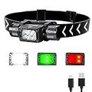 APLOS H350 Head Torch Rechargeable - 1800 Lumen Super Bright LED Headlamp, with 7 Lighting Modes IP67 Waterproof with red & Green Lights Headlight for Camping Hiking Fishing Work